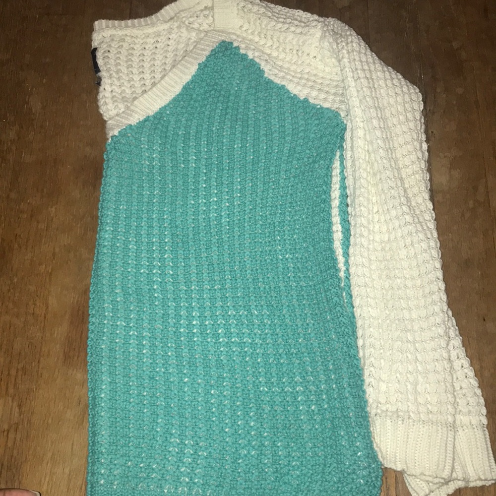Blue and white knit sweater